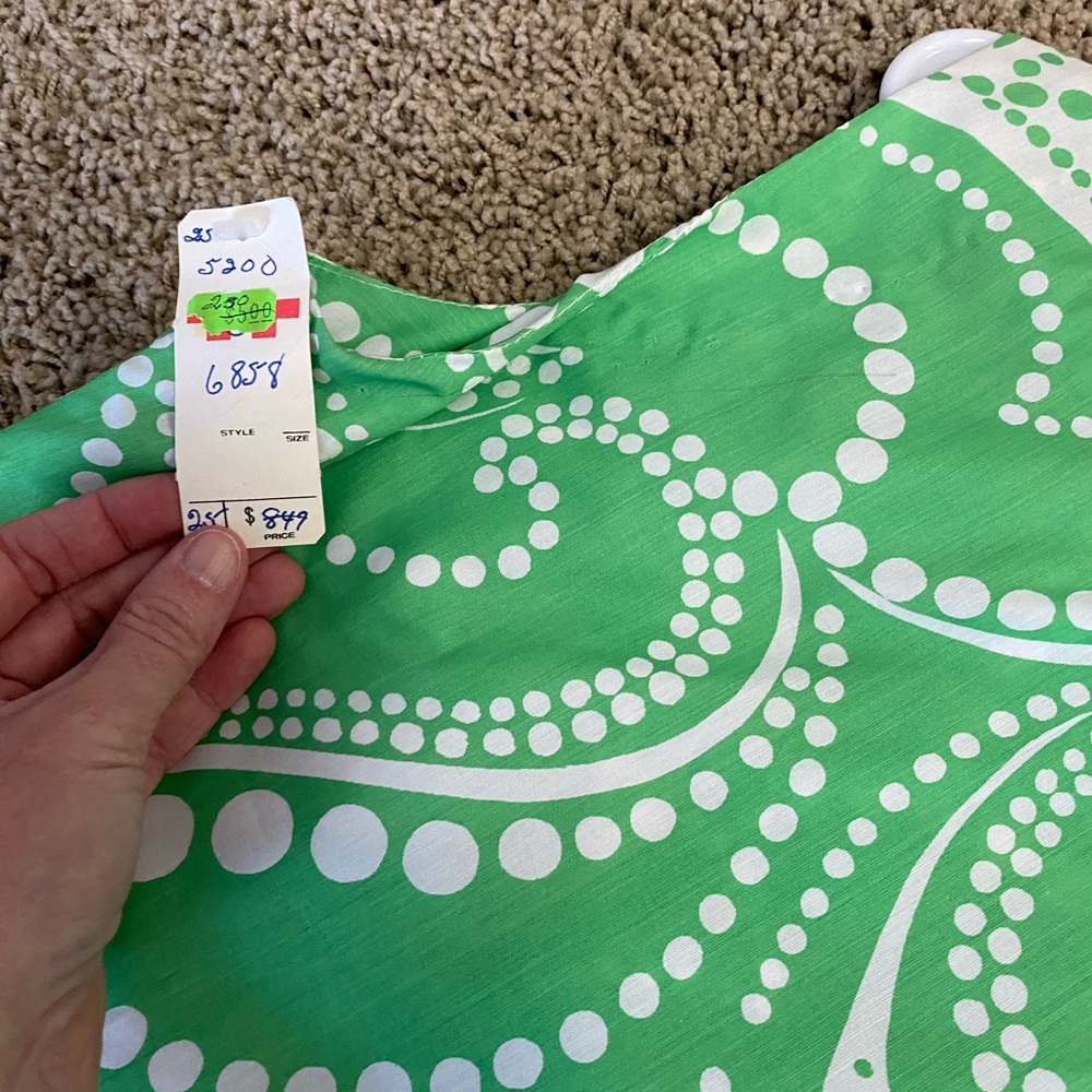 Vintage Sleeveless Dress Green and White Swirl Button Up Belt Summer NWT - Picture 14 of 14